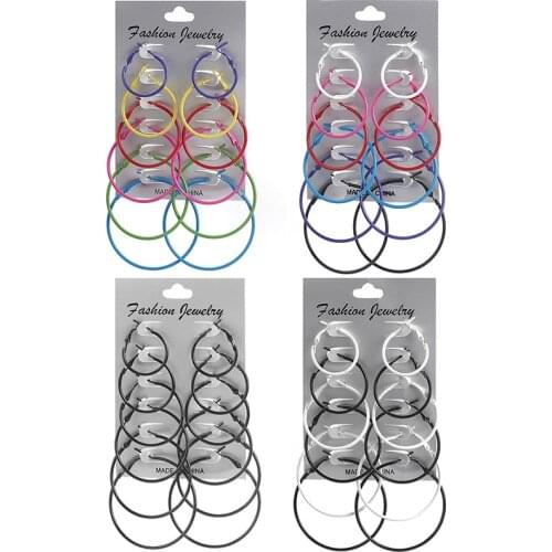 6Pairs Colorful Punk Hoop Earrings Set Big Circle Earrings Jewelry for Women Girls Steampunk Ear Clip Punk Earring Ear Ring