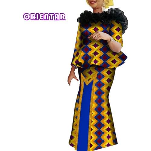 African Printed Skirt Suit for Women Party Wedding Tops Blouse + Long Skirt Women Clothes Sets Traditional Clothing WY9191