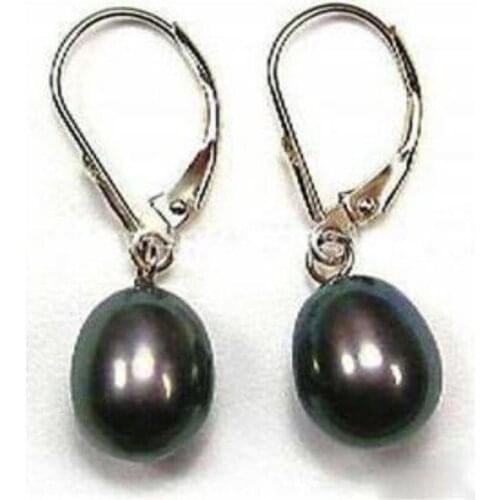Pretty! Black Akoya Cultured Pearl Gold Plated Leverback Drop Earring AAA