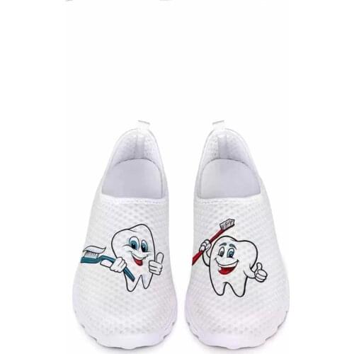 Akexiya Cute Cartoon Tooth Pattern Women Slip on Sneakers Dentist Mesh Ladies Shoes Light Casual Summer Printing Beach Loafers