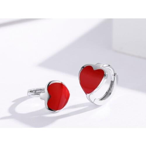 Cute Red Peach Heart 925 Sterling Silver Loops Huggie Hoop Earrings For Women Girls Kids Jewelry Aros Artes Ohrringe