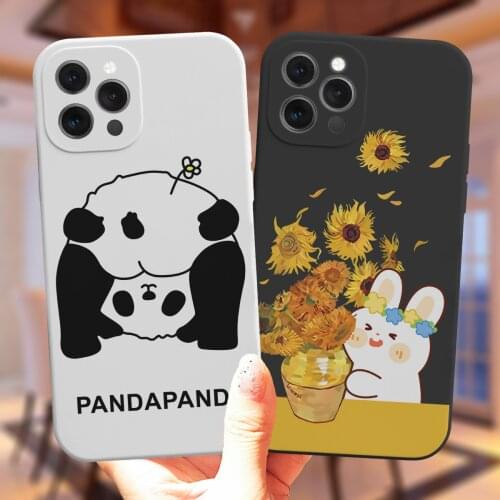 Fashion Luxury Panda Rabbit Flower Silicone Phone Case For iPhone 11 12 Pro XS MAX X XR 7 8 Plus Cute Candy Matte Soft Cover