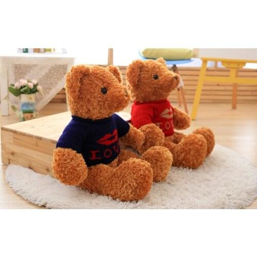 Stuffed plush toy large 80cm brown teddy bear plush toy love sweater bear soft doll throw pillow birthday gift b0835