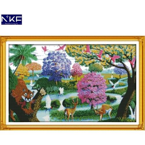 NKF A Heaven on Earth Stamped Cross Stitch Pattern DIY Kit Needlework Embroidery Sets Chinese Cross Stitch for Home Decor