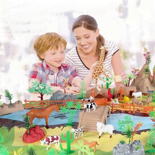103PCS Wild Animal Scene Set Plastic Lion Tiger Elephant Giraffe Action Figure Solid Animals Model Educational Toys For Kids