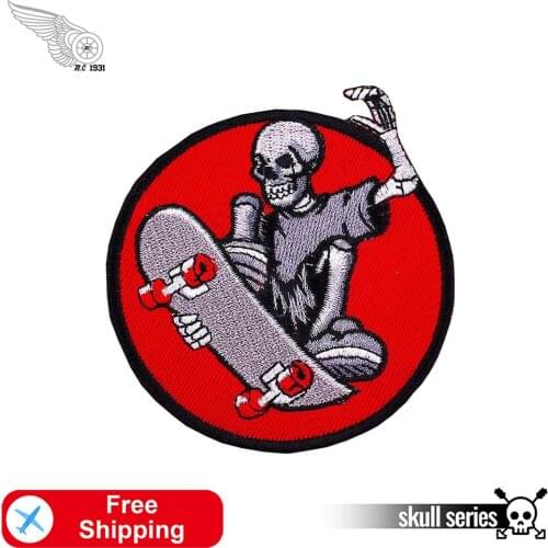 Skateboard Skull Embroidered Patches Cool Appliques Iron on Sewing for Clothes Diy Biker Punk Jackets Accessories