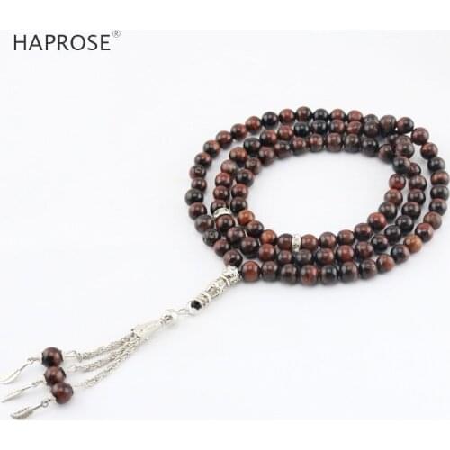 2018 New Brown Tiger Eye Stone Round Shape Prayer 99 beads Islamic Muslim prayer beads Tiger Eye Stone tasbih Tassel pendant