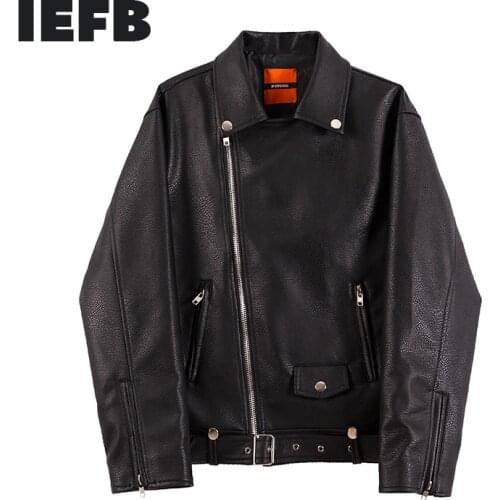 IEFB 2021 Autumn Fashion New PU Leather Black Jackets For Men Korean Trend Handsome Oversize Loose Coat High Quality Cloth 9Y885