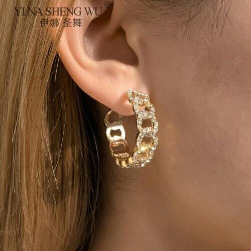 New Rhinestone Crystal Hoop Earrings for Women Fashion Geometry Wide Circle Earring Girl Punk Luxury Party Jewelry Accessories