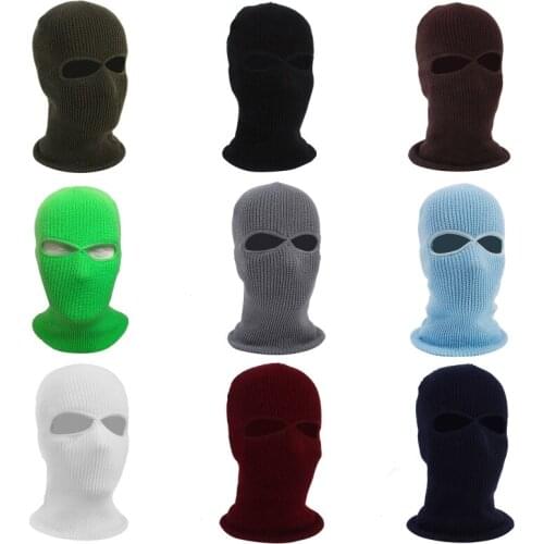 Unisex 2-Hole Knitted Ski Mask Balaclava Hat Winter Solid Color Full Face Cover Neck Gaiter Outdoor Windproof Beanie Cap