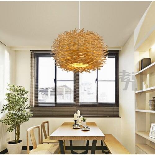 Pendant Lamp Light Nordic Rattan Wicker Wood Handmade Hotel Restaurant Cafe Living Dinning Room Suspension Lighting