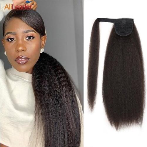 Alileader Kinky Straight Ponytail Synthetic Afro Puff Drawstring Ponytail Extension For Black Women Straight Pony Tail 14Color