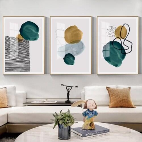 Abstract Line Art Geometric Poster Black Yellow Dark Green Wall Art Print Canvas Painting Interior Living Room Decoration