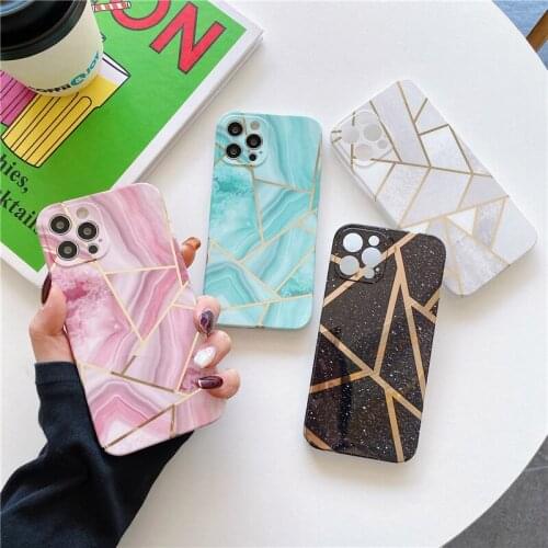 Stylish Geometric Marble Phone Case For iPhone 12 Mini 11 Pro XS MAX XR 6S 7 8 Plus SE 2020 Soft IMD Shockproof Back Cover Coque