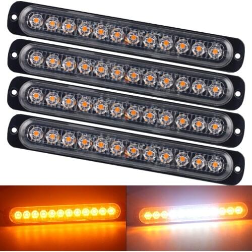 4x 12 LED Ultra-thin Strobe Light Car Motorcycle Truck Side Emergency Warning Flashing Lamp Truck Trailers Police Light Flasher