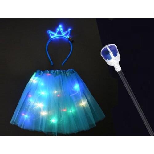 Halloween Christmas LED Light Queen Princess Costume Cosplay Skirt Party Festival Tiara Crown Scepter Neon Glow Stage Clothing