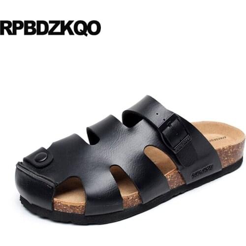 Slippers Size 45 Shoes Closed Toe Beach Black Strap Cork Slides Large Platform Men Sandals Leather Summer Fashion Water Mules