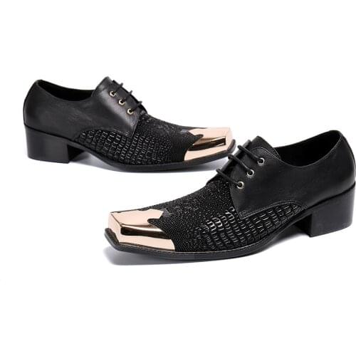 Обувь мужская Classic Fashion Coiffeur Crocodile Oxford Shoes For Men Square Gold Toe Lace Up Office Business Wedding Mens Shoes