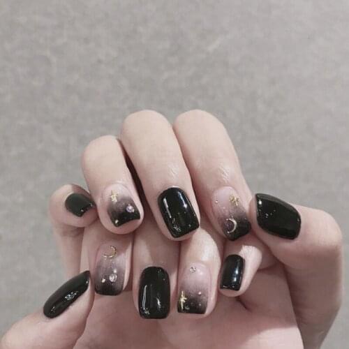Bling Black Color Star Moon Fake Nail Pieces Wearing Nail Art Finished Nail Pieces 24 Pieces of Nail Decal