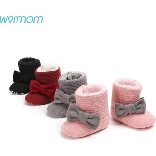 Warmom Cute Autumn Winter Infant Shoes Baby Girl Boy Bow Knot Baby Boots Casual Sneakers Non-slip Soft Soled Walking Shoes