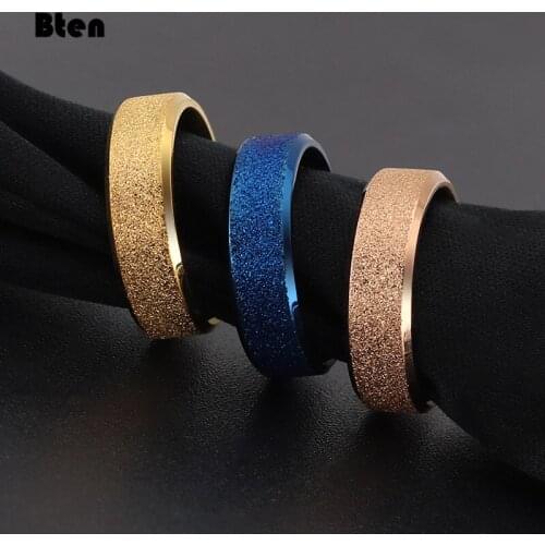 Bten 6mm Women Rings Bling Matte Stainless Steel Couple Rings for Lovers Engagement Gifts