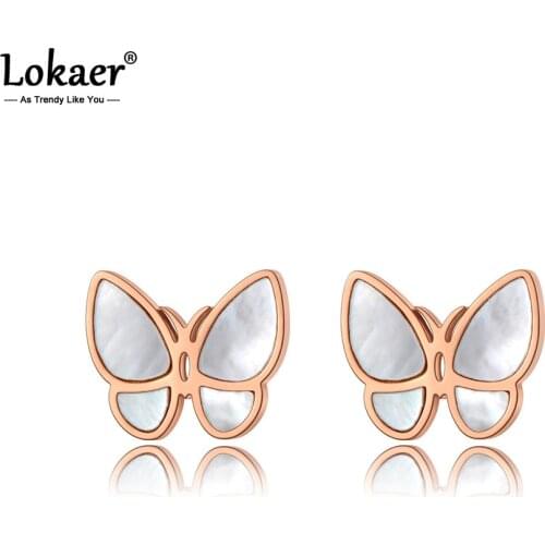 Lokaer Original Design Stainless Steel Butterfly Animal Earrings Jewelry Fashion CZ Crystal Shell Earrings For Women E20170