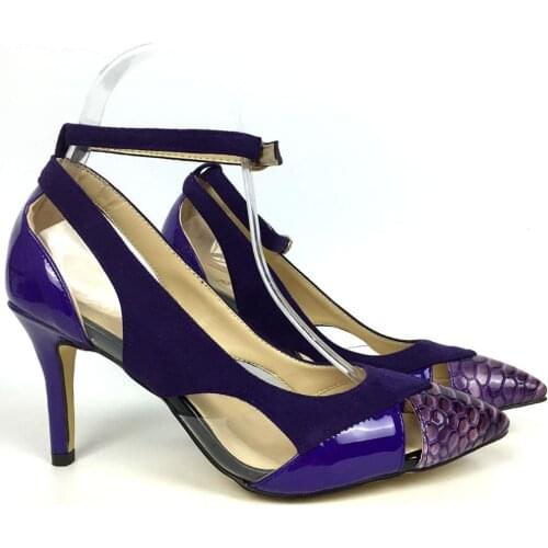 Women Pointed Toe High Heels Pumps Cutout PVC Stilettos Ankle Strap Purple US 6