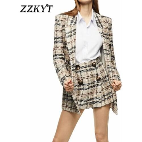 2021 Women Fashion Double Breasted Plaid Tweed Blazers and Jackets Work Office Lady Autumn Suit Slim Business Female Blazer Coat