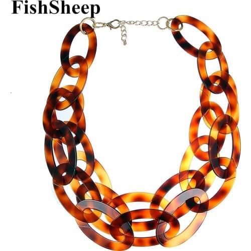 Fishsheep Trendy Geometric Layered Leopard Acrylic Necklaces For Women Big Resin Chain Collar Long Pendants Necklaces Jewelry