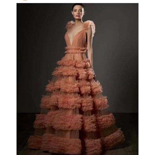 Pink Multi-layer Mesh Sexy Sling Party Maxi Dresses for Women Vestido Feminino Wedding Evening Dresses Long Luxury 2021 LF393