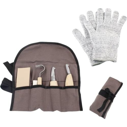 7pcs/set DIY Art Craft Carving Tools Hand Chisel Hook Knife Stainless Steel Woodworking Spoon Sculptural + A pair of gloves