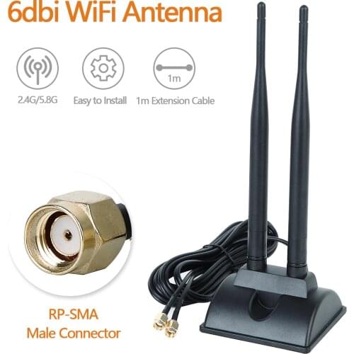WiFi Antenna RP-SMA Male Connector 2.4GHz 5.0GHz 5.8GHz Dual Band antenna with 1m Extension Cable for Wireless Router Hotspot