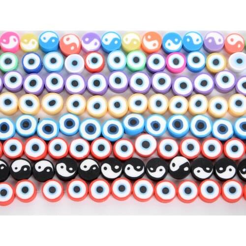 30pcs 10mm Mixed Tai Chi Design Polymer Clay Beads Spacer Round Loose Beads for Jewelry Making DIY Bracelet Accessories Beads