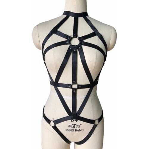 Black Full Body Harness Set Bondage Body Cage Belt Sexy Lingerie Rivet Punk Womens Harness Pastel Goth Cage Bra