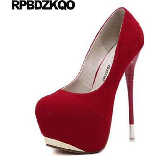 Stripper Pumps 16cm Stiletto Sexy Gothic Red Female High Heels Women Fetish Platform Shoes Fashion 2021 Exotic Dancer Round Toe