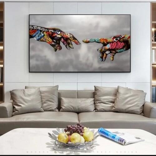 Creation of Adam Graffiti Art Canvas Posters and Prints Hand To Hand Street Art Canvas Painting on The Wall Art Pictures Cuadros