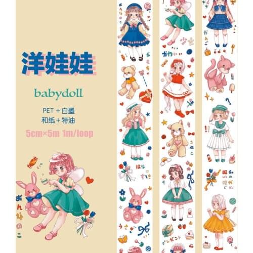 Kawaii Babydoll PET Special Oil Washi Tapes Bullet Journal Masking Tape Adhesive Tape DIY Scrapbooking Decoration Washi Sticker