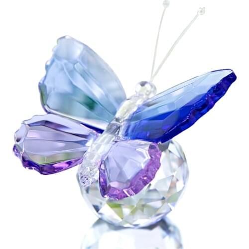 H&D Crystal Cut Butterfly Figurine Glass Animal Ornament Collectible Decoration for Office Table Home Bedroom Wedding Favors