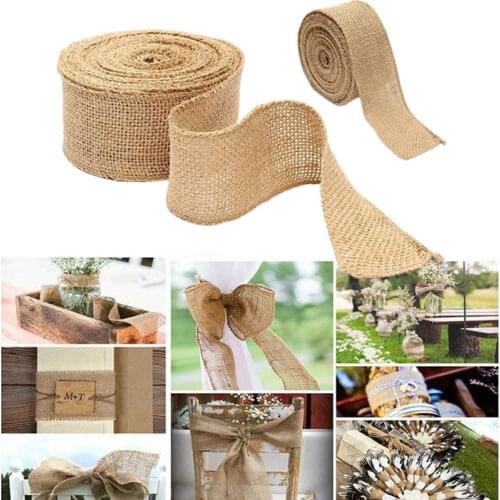 2M/Roll Natural Jute Burlap Ribbons for Crafts Vintage Rustic Wedding Party Decorative DIY Home Christmas Gift Wrapping Supplies