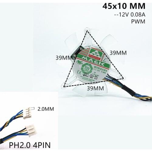 MGT5012LR-W10 High quality ultra quiet 5010 Graphics card fan blade 45MM Diameter Hole Pitch 39mm 12V 0.08A Fan Blade 4pin PWM