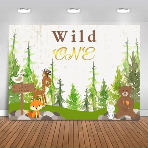 Mocsicka Wild One Animals backdrop for photography forest background for photo studio forest Newborn Baby Shower Banner 528
