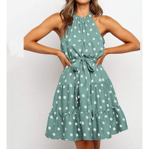 Fashion Sexy Women Dress Halter Tunic High Waist Party Casual Boho Beach Women Dot Sleeveless Summer Dress