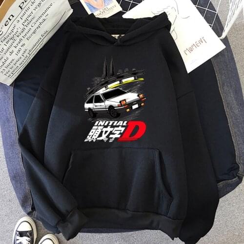 Men Ae 86 Front Initial D Hoodies Anime Hoodie Harajuku Hoodie Black Hoody Streetwear Sweatshirts Casual Lounge Wear Hoodied