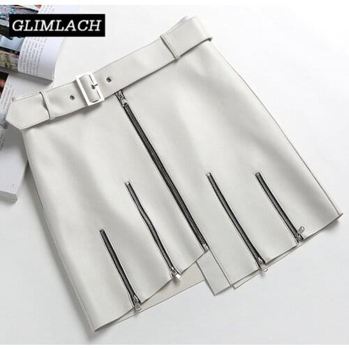 2020 New Zippers Motorcycle Real Leather Skirts With Belt Women Streetwear High Waist 100% Lambskin Genuine Leather Skirt Female