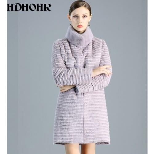 HDHOHR 2020 New Womens Real Mink Fur Coat With Down Double Side Wear Natural Mink Fur Jackets Winter Warm Strip Long Fur coats