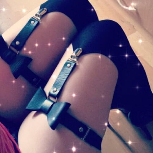 Newest Women Sexy Elasticity Harness Heart Leg Fashion Bondage Lingerie Goth Belt with Stocking Bow Leather Garters Accessories