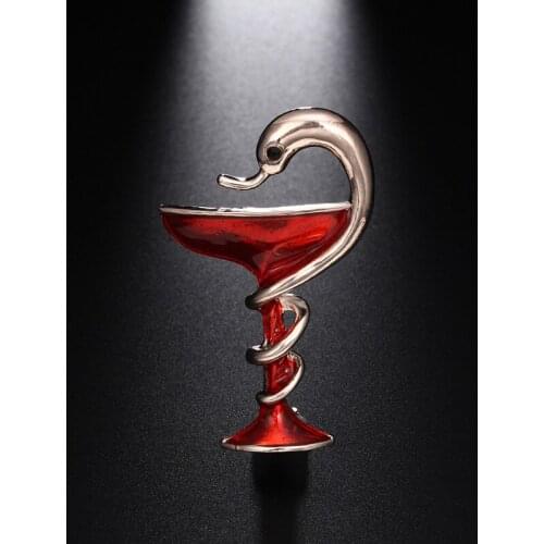 Special Red Trophy Memorial Cup With Snake Brooches Pins For Women Men Kids Gifts Enamel Gold-color Alloy Brooch Jewelry