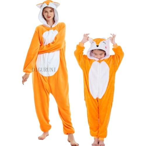 Newest Fox Onesies Women Girls Unisex Unicorn Animal Pajama Winter Sleep Suit Couple Overall Soft Flannel Stitch Cosplay Costume