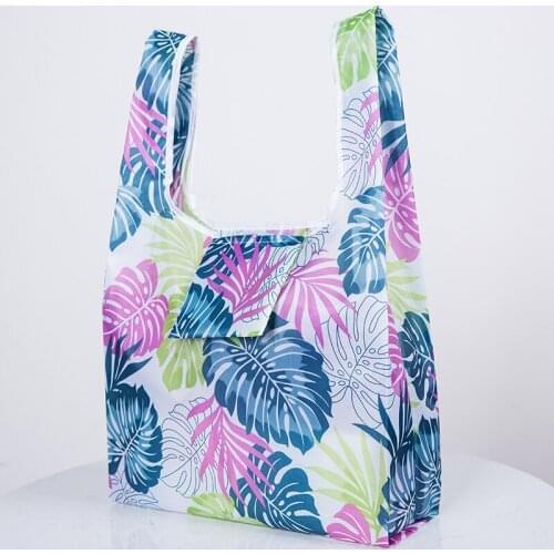 Green leaves polyester Foldable Recycle Shopping Bag Eco Reusable Shopping Tote Bag Cartoon Floral Fruit Vegetable Grocery pouch