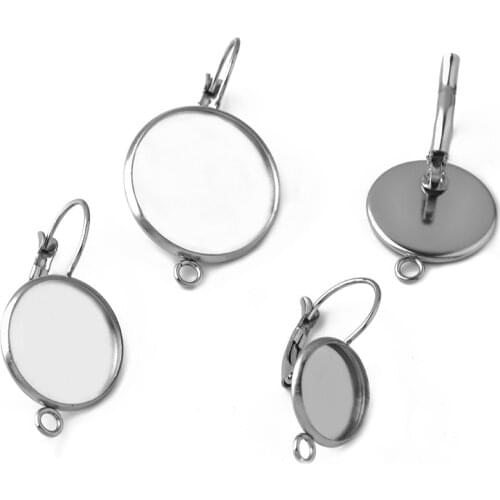 10pcs/lot Stainless Steel 8/12/14/16/18/20/25mm Blank French Lever Earring Tray Cabochon Setting Cameo Base Jewelry